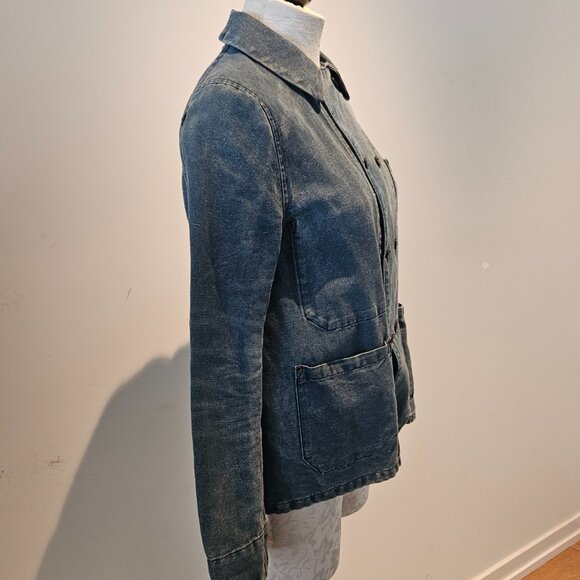 NWOT Ralph Lauren Linen Blend Double Breasted Distressed Denim Jacket, XS - Picture 4 of 9